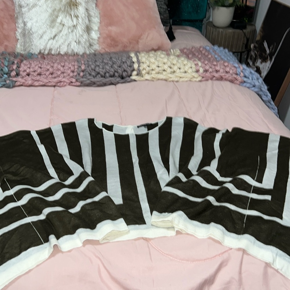 Striped Shall Button Back - Olive/Brown in Color